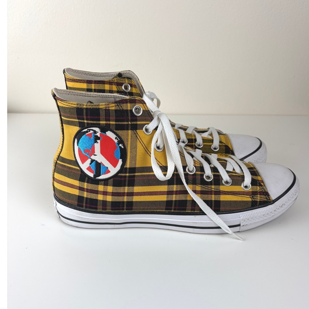 Converse World Peace Plaid Chuck Taylor High Tops Yellow Men's 10 Women's 12